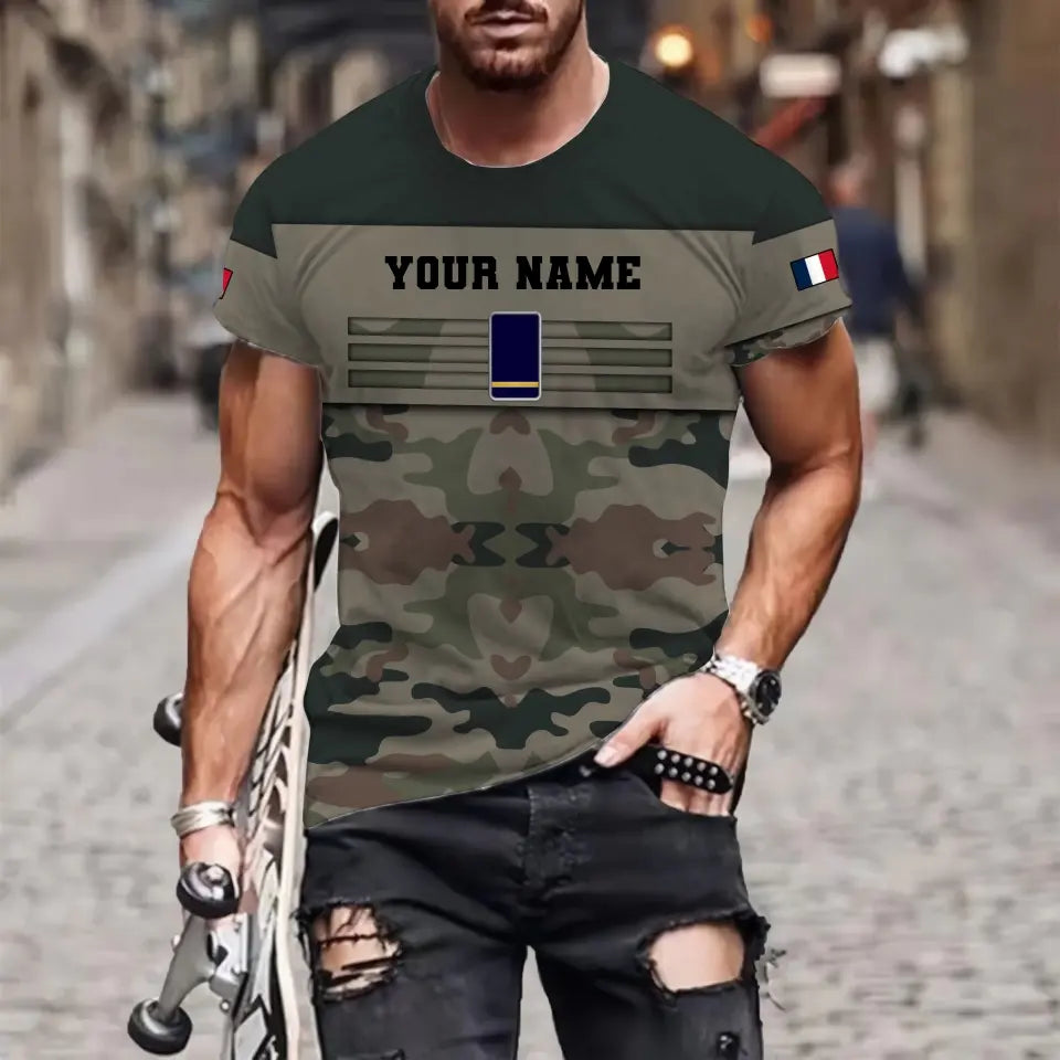 Personalized France Soldier/ Veteran Camo With Name And Rank T-shirt 3D Printed  - 1112230001QA
