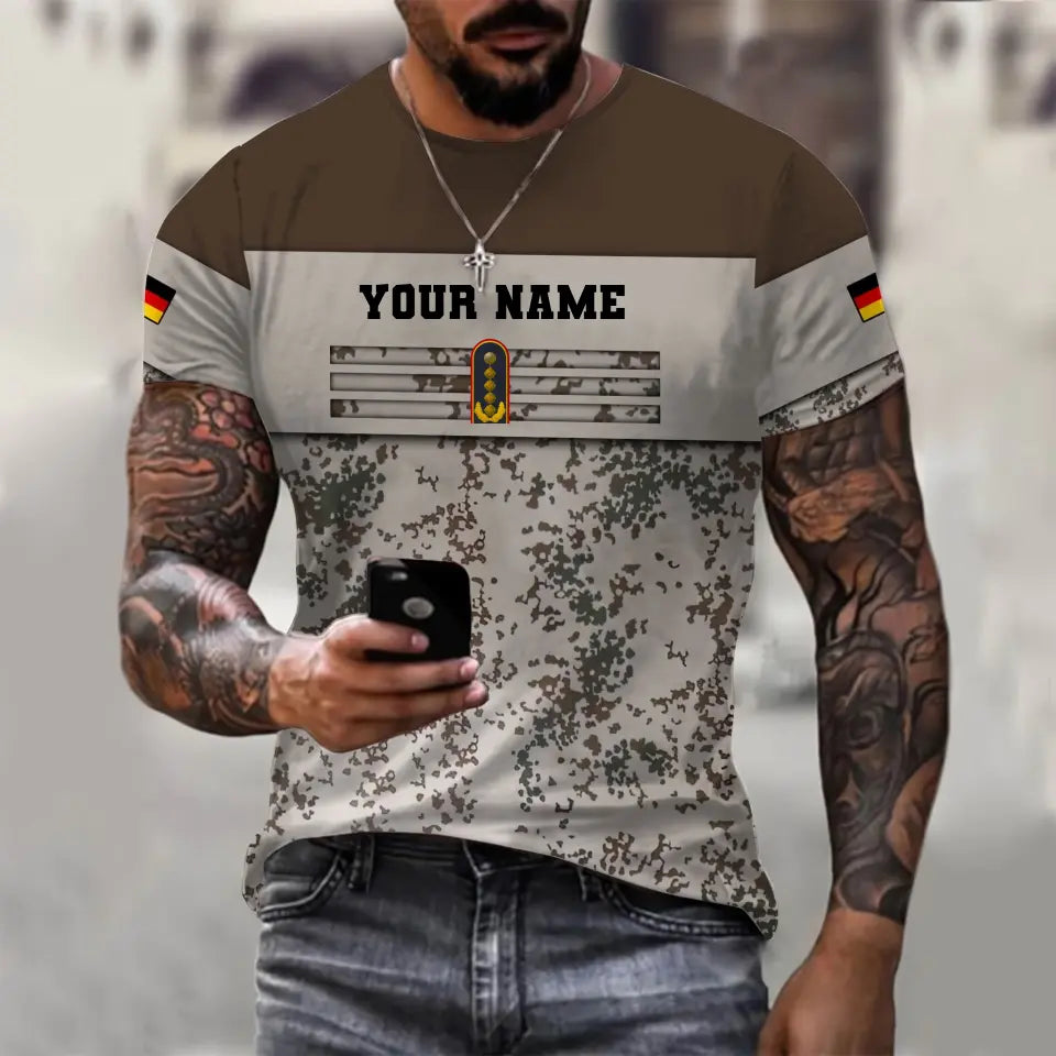T-shirt personnalisé avec camouflage soldat/vétéran allemand avec nom et grade imprimé en 3D - 1112230001QA