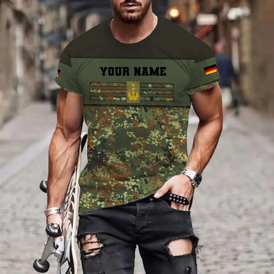T-shirt personnalisé avec camouflage soldat/vétéran allemand avec nom et grade imprimé en 3D - 1112230001QA