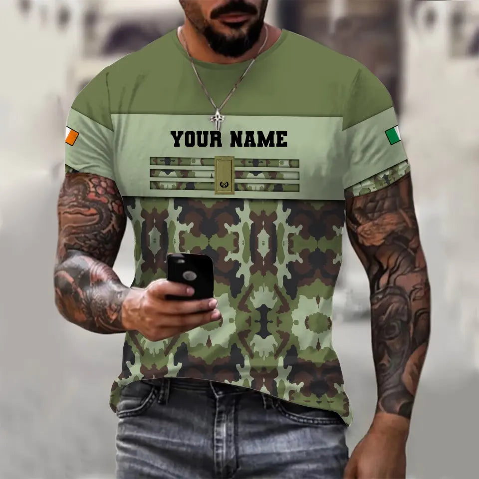 Personalized Ireland Soldier/ Veteran Camo With Name And Rank T-shirt 3D Printed  -   1201240001QA