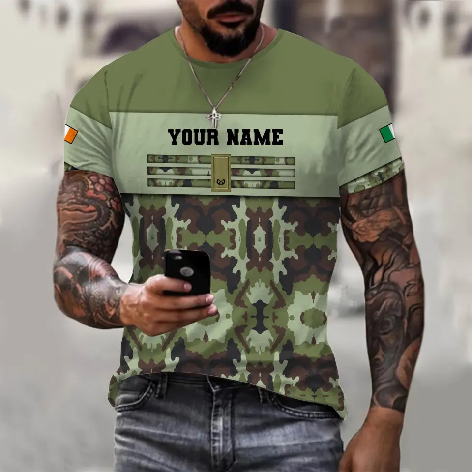 Personalized Ireland Soldier/ Veteran Camo With Name And Rank T-shirt 3D Printed  - 17050176