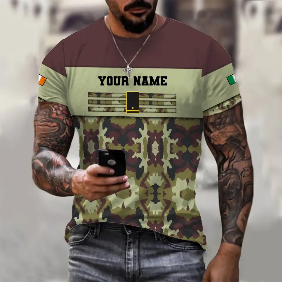Personalized Ireland Soldier/ Veteran Camo With Name And Rank T-shirt 3D Printed  - 17050176