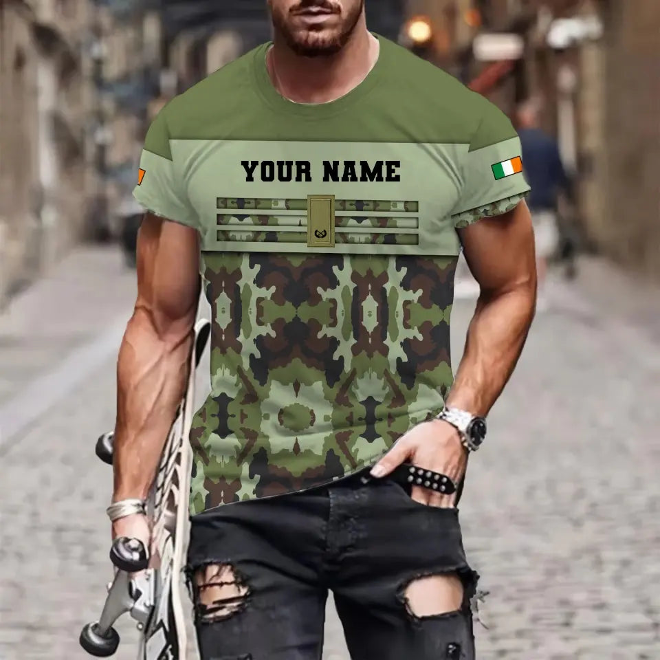 Personalized Ireland Soldier/ Veteran Camo With Name And Rank T-shirt 3D Printed  -   1201240001QA