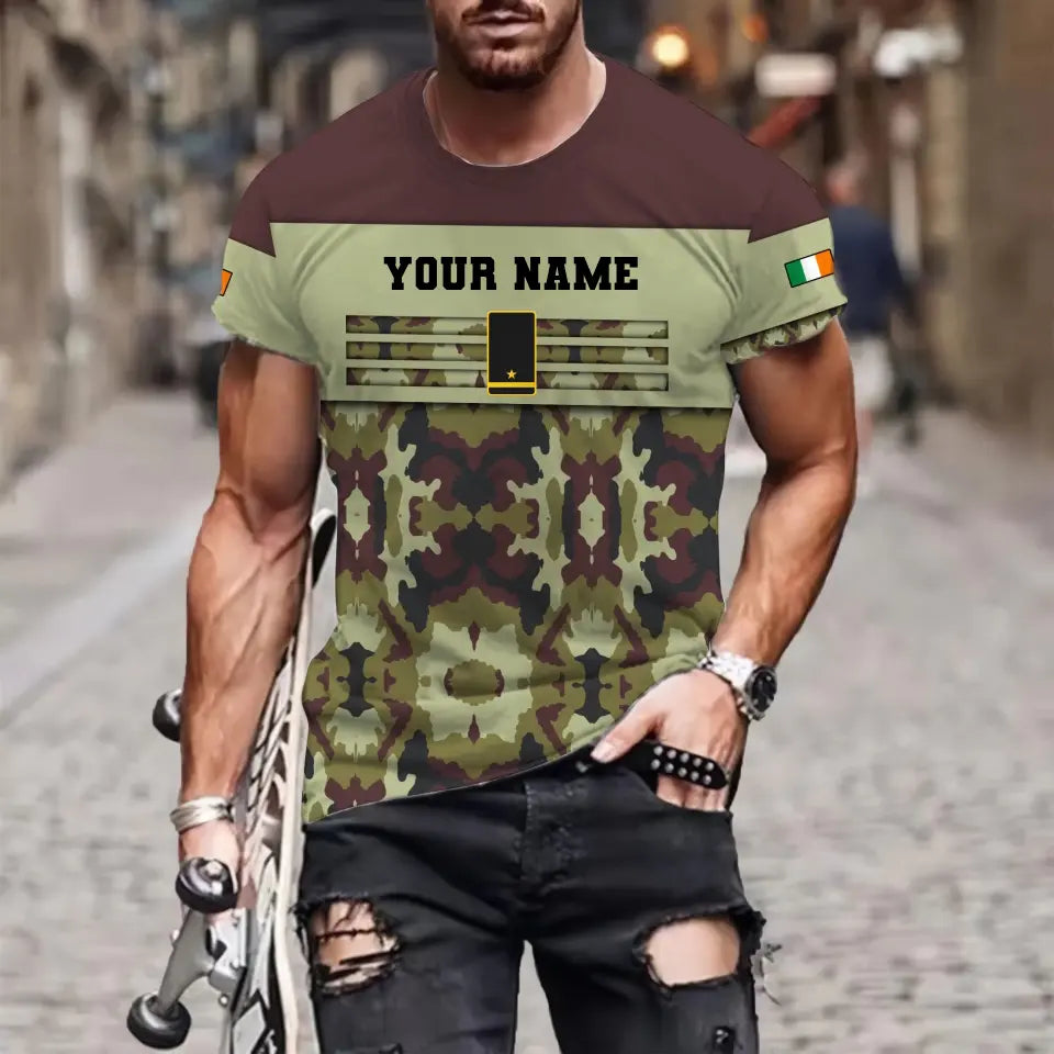 Personalized Ireland Soldier/ Veteran Camo With Name And Rank T-shirt 3D Printed  - 17050176