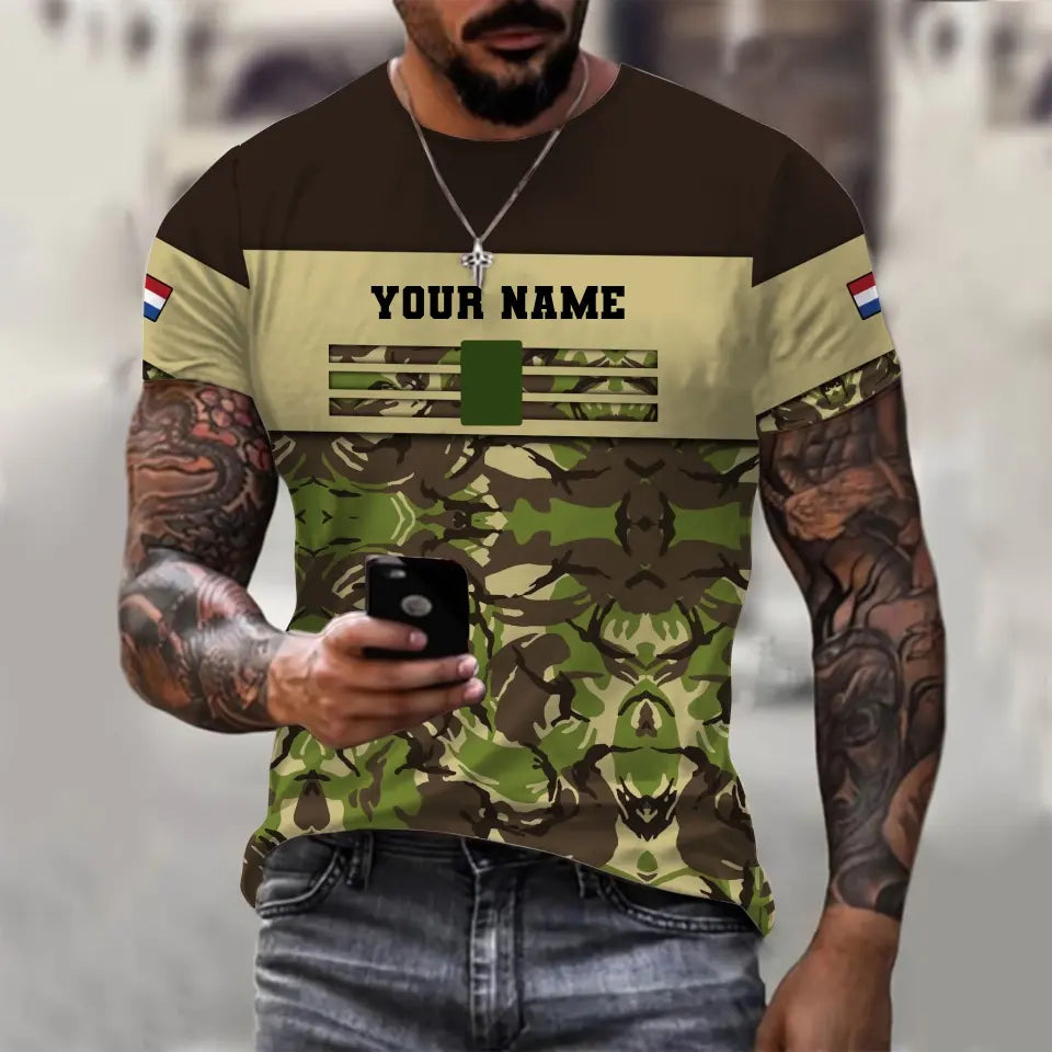 Personalized Netherlands Soldier/ Veteran Camo With Name And Rank T-shirt 3D Printed  -   1201240001QA