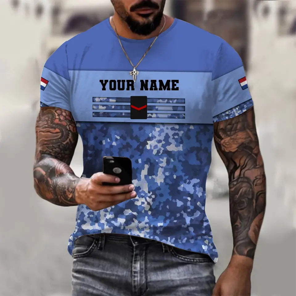 Personalized Netherlands Soldier/ Veteran Camo With Name And Rank T-shirt 3D Printed  -   1201240001QA