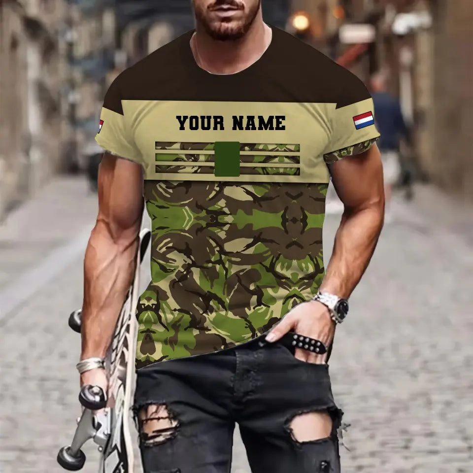 Personalized Netherlands Soldier/ Veteran Camo With Name And Rank T-shirt 3D Printed  -   1201240001QA