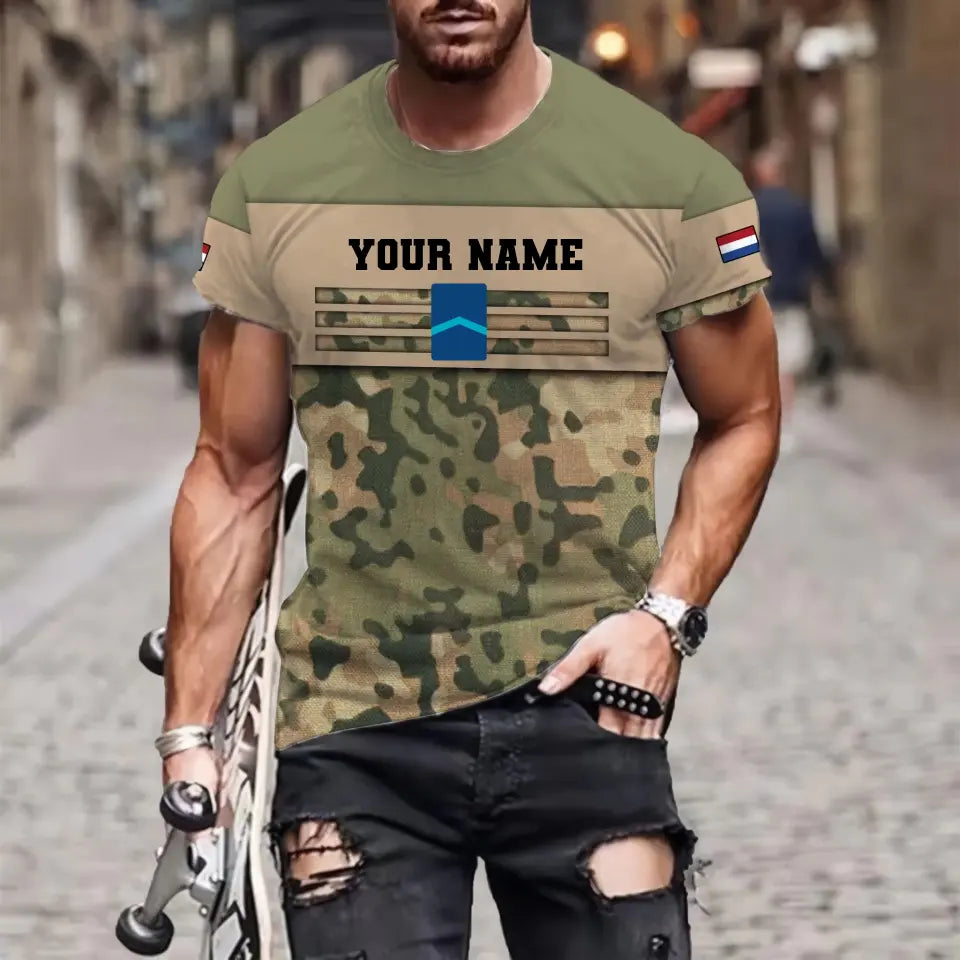 Personalized Netherlands Soldier/ Veteran Camo With Name And Rank T-shirt 3D Printed  -   1201240001QA