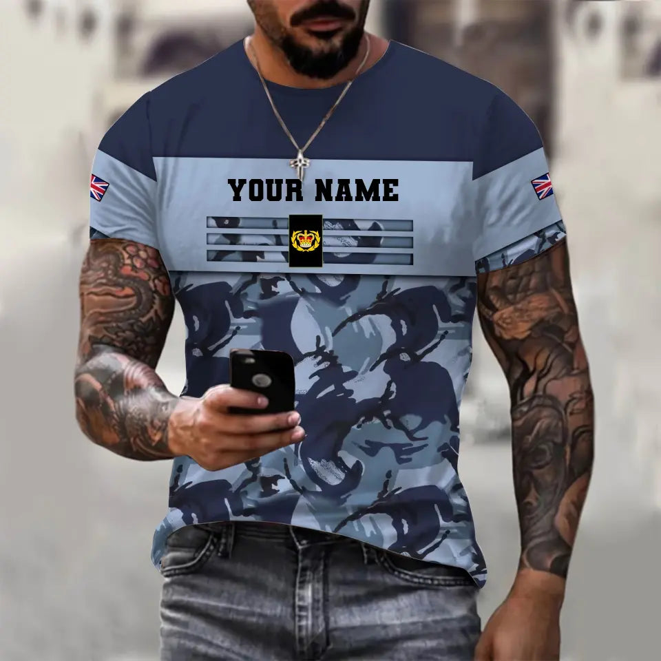 Personalized UK Soldier/ Veteran Camo With Name And Rank T-shirt 3D Printed  -   1112230001QA