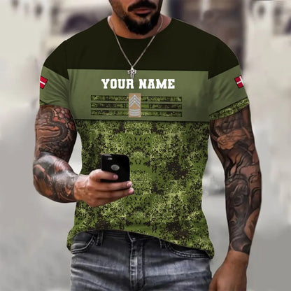 Personalized Denmark Soldier/ Veteran Camo With Name And Rank T-shirt 3D Printed - 1201240001QA
