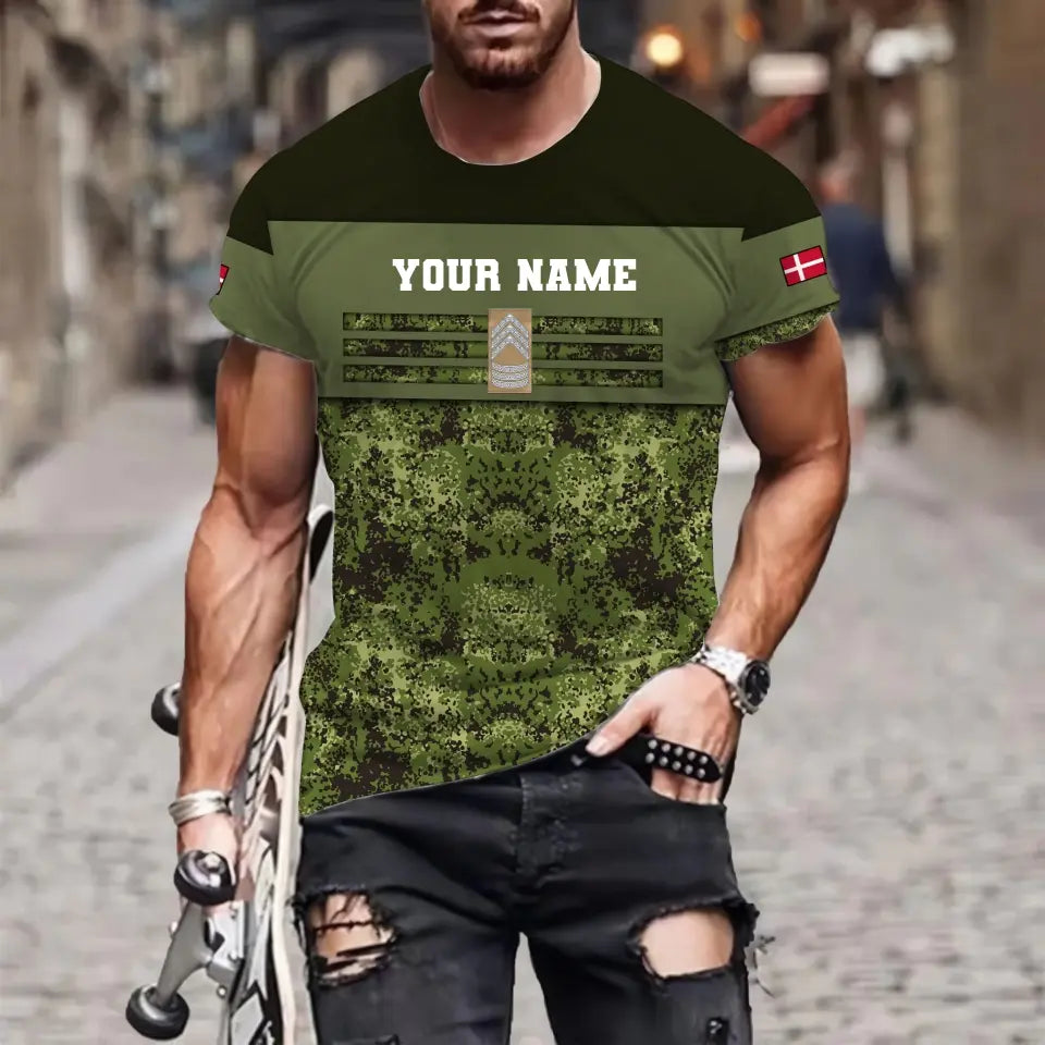 Personalized Denmark Soldier/ Veteran Camo With Name And Rank T-shirt 3D Printed - 1201240001QA