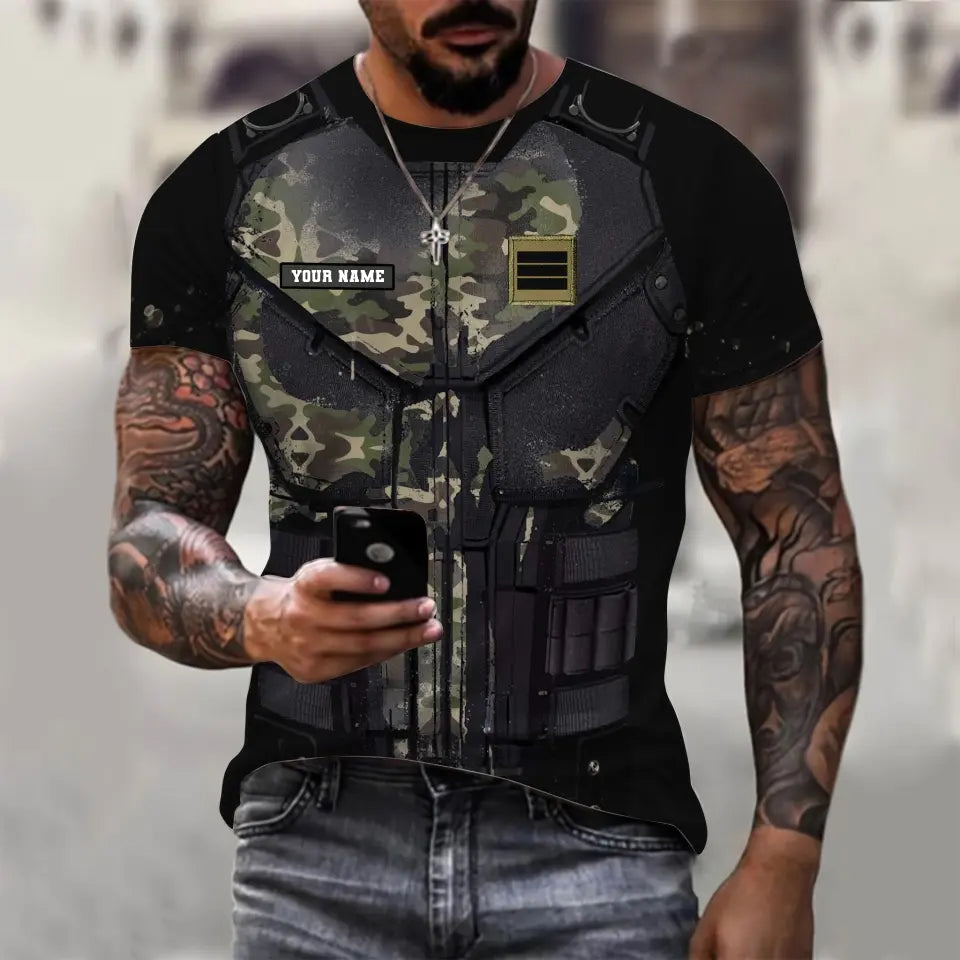 T-shirt personnalisé avec camouflage soldat/vétéran de la France avec nom et grade imprimé en 3D - 0112230001QA