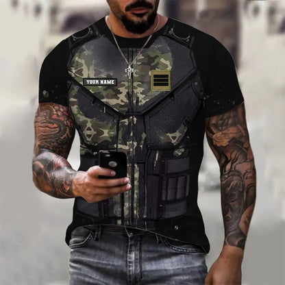 T-shirt personnalisé avec camouflage soldat/vétéran de la France avec nom et grade imprimé en 3D - 0112230001QA