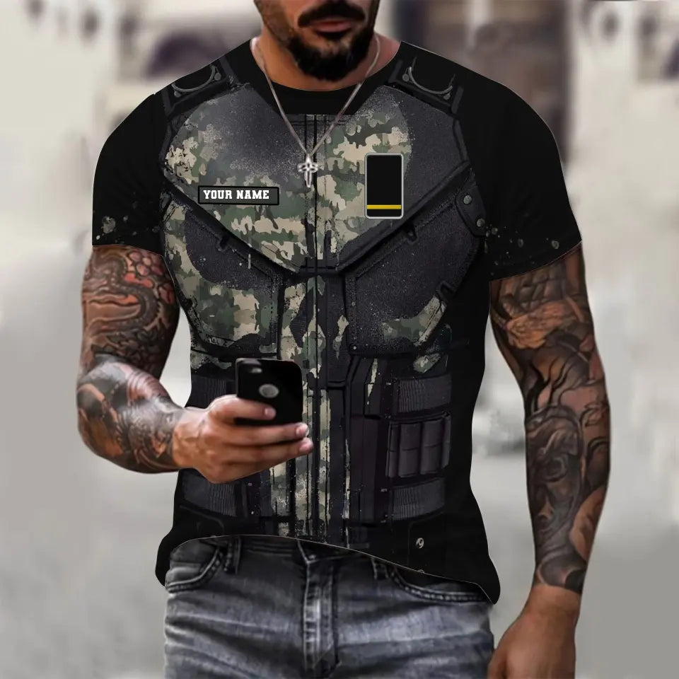T-shirt personnalisé avec camouflage soldat/vétéran de la France avec nom et grade imprimé en 3D - 0112230001QA