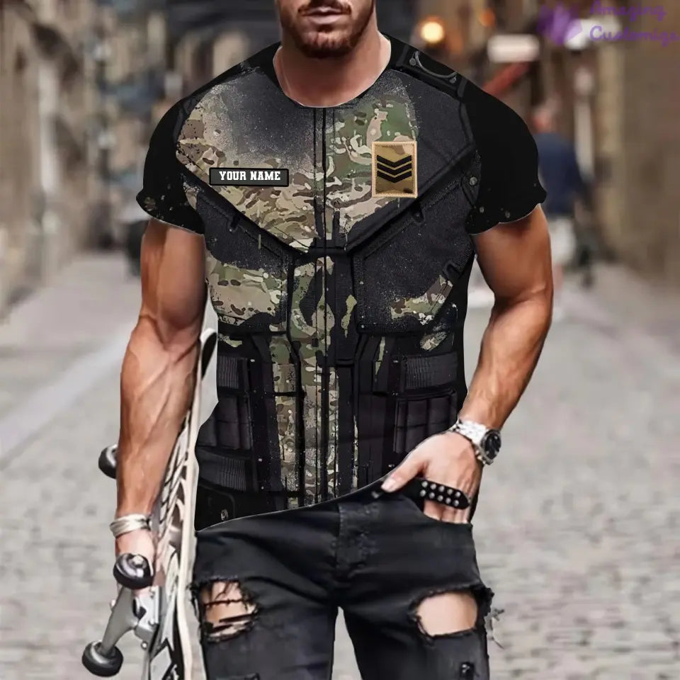 Personalized UK Soldier/ Veteran Camo With Name And Rank T-shirt 3D Printed  - 0112230001QA
