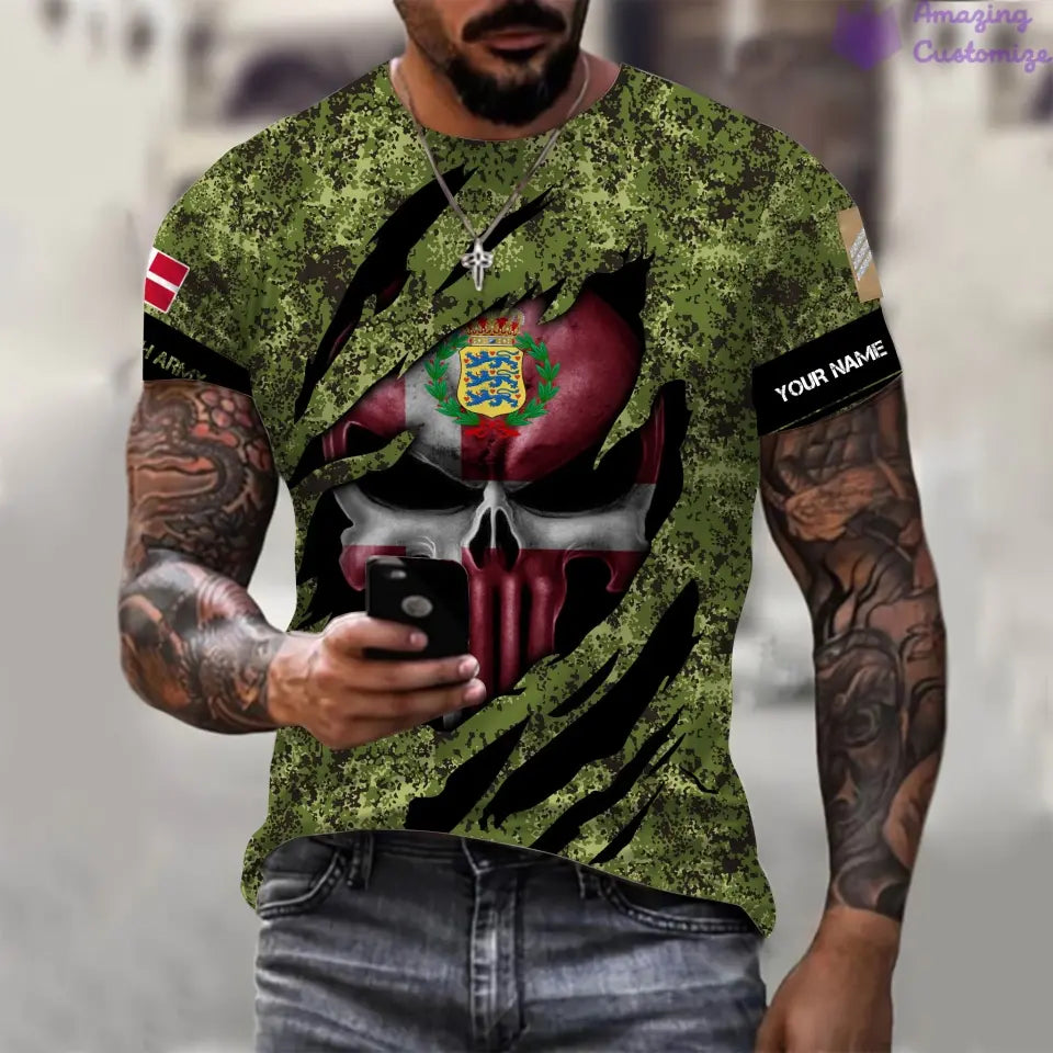 Personalized Denmark Soldier/Veteran with Name and Rank 3D T-shirt All Over Printed - 1712534401
