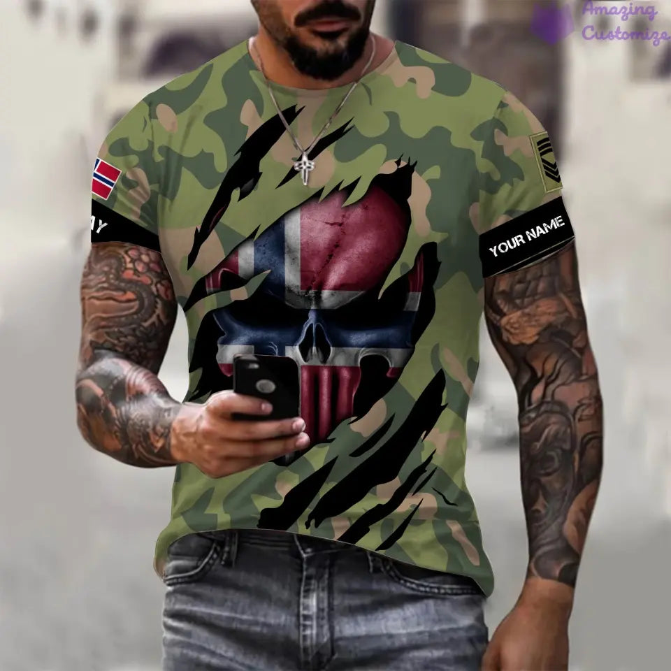 T-shirt personnalisé soldat/vétéran norvégien avec nom et grade imprimé en 3D sur toute la surface - 08042402QA