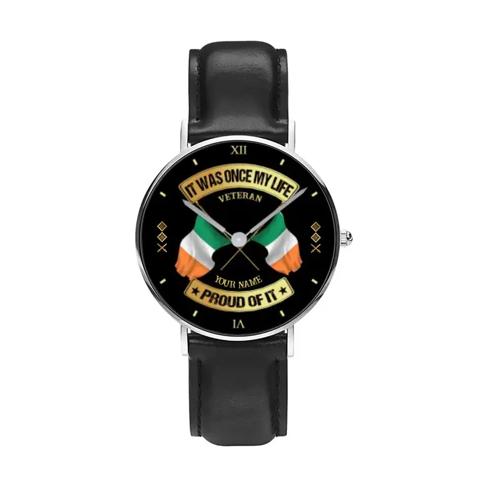 Personalized Ireland Soldier/ Veteran With Name and Rank Black Stitched Leather Watch - 17146944 - Gold Version