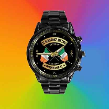 Personalized Ireland Soldier/ Veteran With Name and Rank Black Stainless Steel Watch - 17146944 - Gold Version