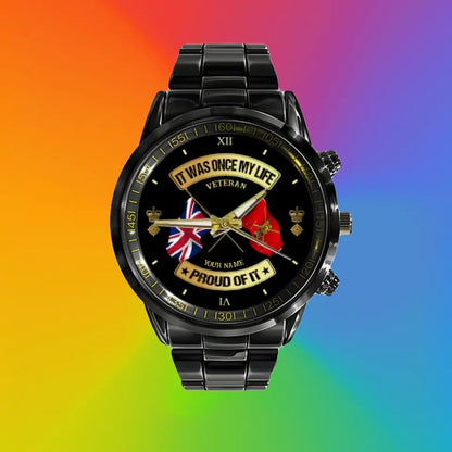 Personalized UK Soldier/ Veteran With Name and Rank Black Stainless Steel Watch - 17095968 - Gold Version