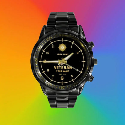 Personalized Ireland Soldier/ Veteran With Name, Rank and Year Black Stainless Steel Watch - 1710720001 - Gold Version