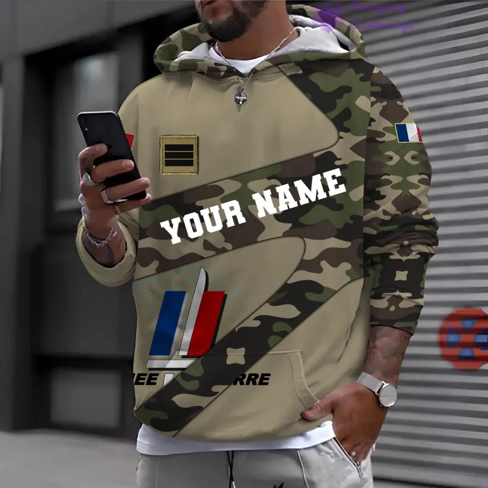 Personalized France Soldier/ Veteran Camo With Name And Rank Hoodie 3D Printed - 3001240001QA