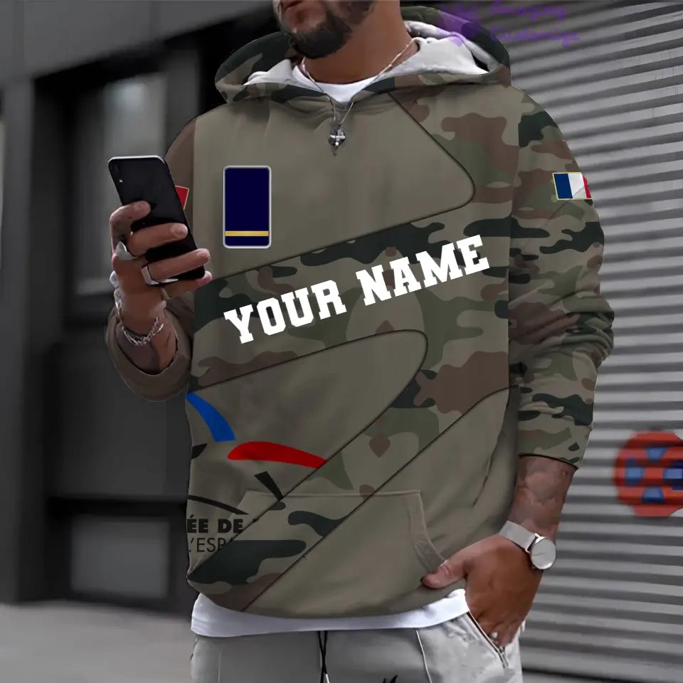 Personalized France Soldier/ Veteran Camo With Name And Rank Hoodie 3D Printed - 3001240001QA