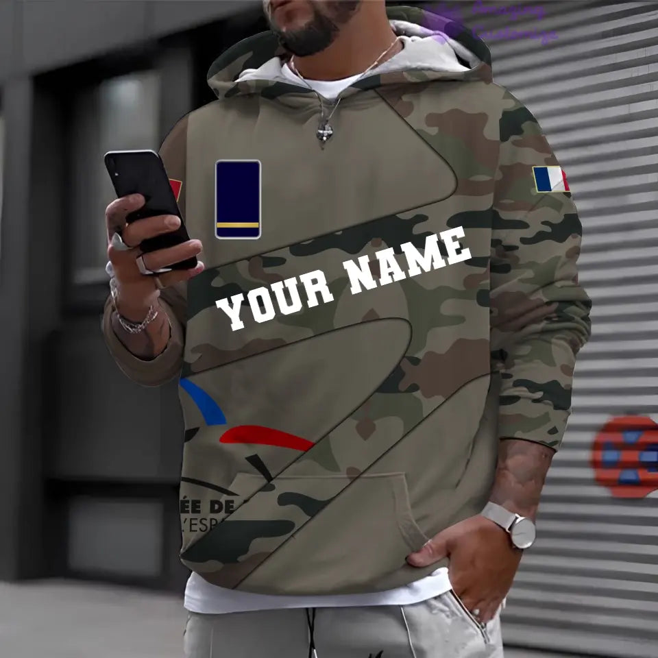 Personalized France Soldier/ Veteran Camo With Name And Rank Hoodie 3D Printed - 3001240001QA