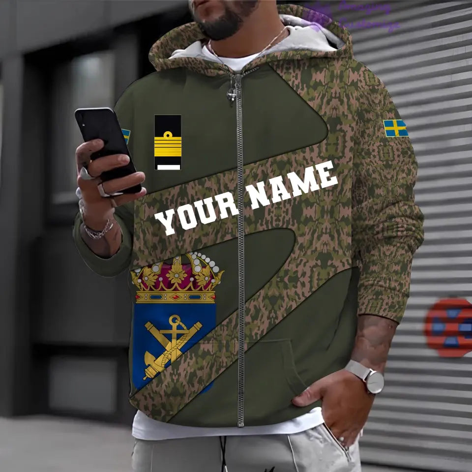 Personalized Sweden Soldier/ Veteran Camo With Name And Rank Hoodie 3D Printed - 3001240001QA