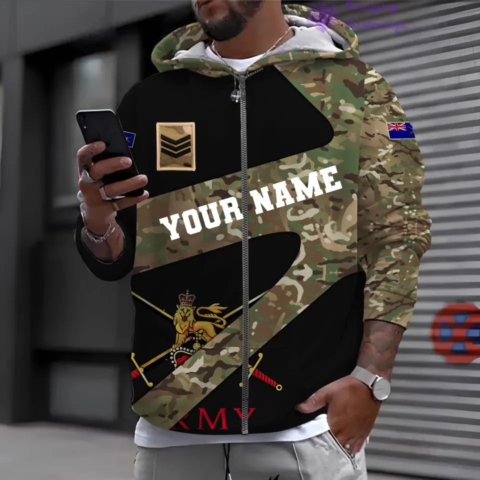Personalized UK Soldier/ Veteran Camo With Name And Rank Hoodie 3D Printed - 17065728