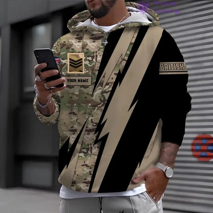 Personalized UK Soldier/ Veteran Camo With Name And Rank Hoodie 3D Printed  - 17095968
