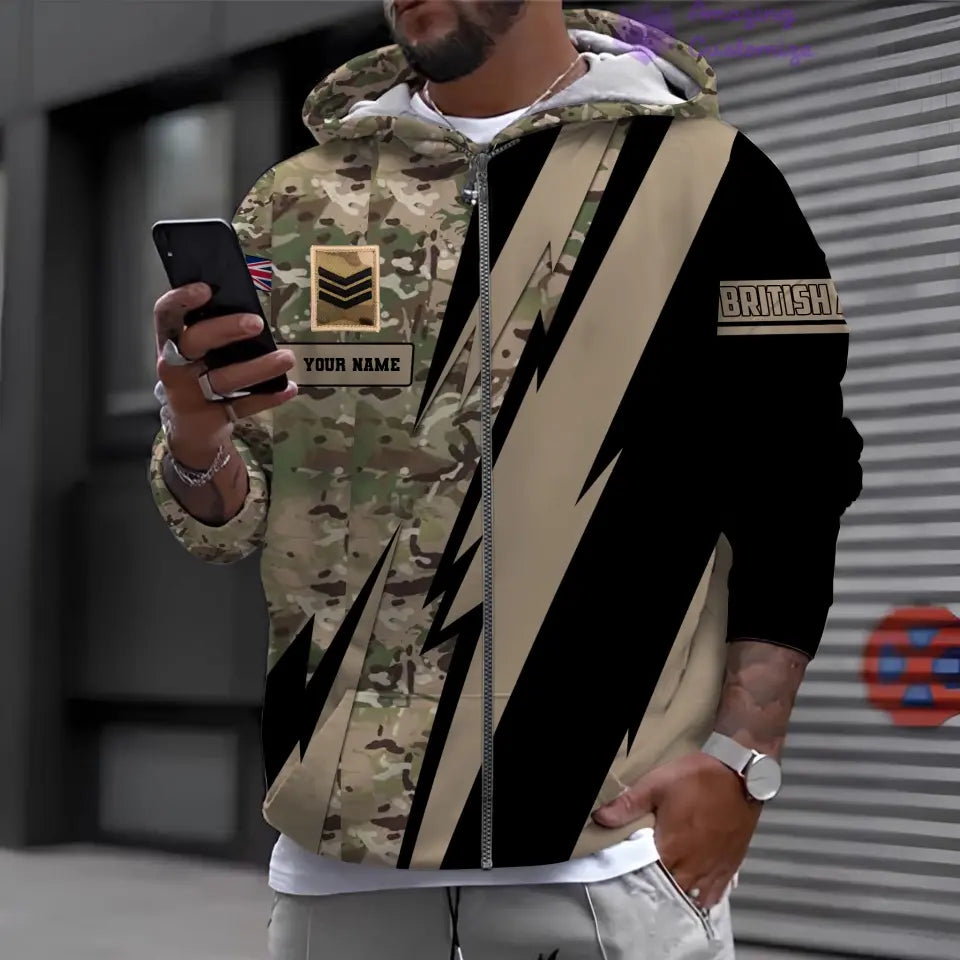 Personalized UK Soldier/ Veteran Camo With Name And Rank Hoodie 3D Printed  - 17095968