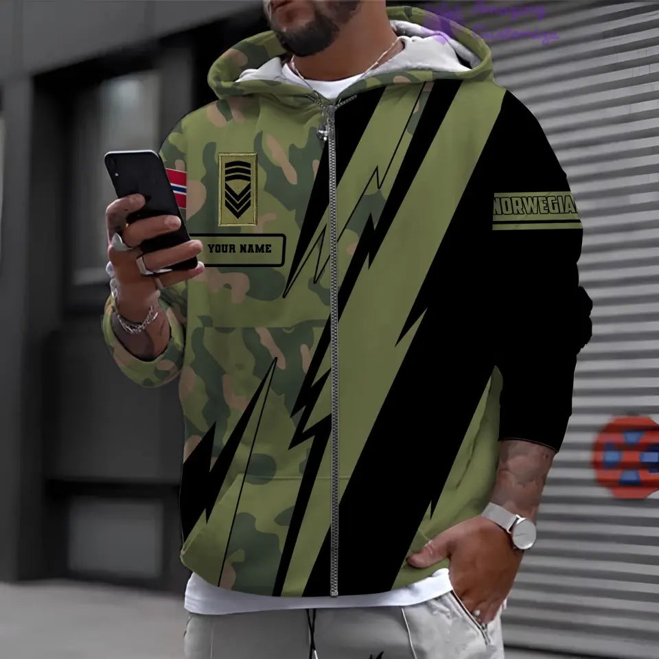 Personalized Norway Soldier/ Veteran Camo With Name And Rank Hoodie 3D Printed - 17095968
