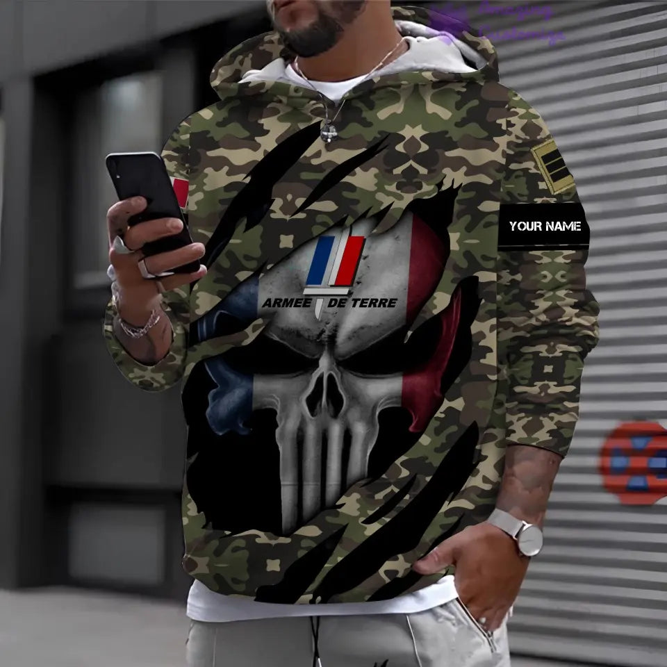 Personalized France Soldier/ Veteran Camo With Name And Rank Hoodie 3D Printed  - 08042402QA