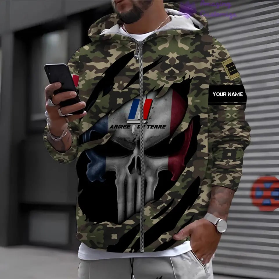 Personalized France Soldier/ Veteran Camo With Name And Rank Hoodie 3D Printed  - 08042402QA