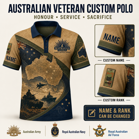 Personalized Australia Soldier/Veteran with Name and Rank Polo All Over Printed - QK1779753606