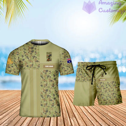 Personalized Australia Soldier/ Veteran Camo With Name And Rank Combo T-Shirt + Short 3D Printed  - 17124480