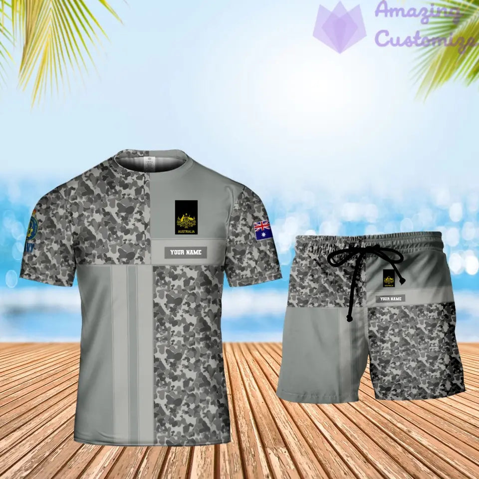Personalized Australia Soldier/ Veteran Camo With Name And Rank Combo T-Shirt + Short 3D Printed  - 17124480
