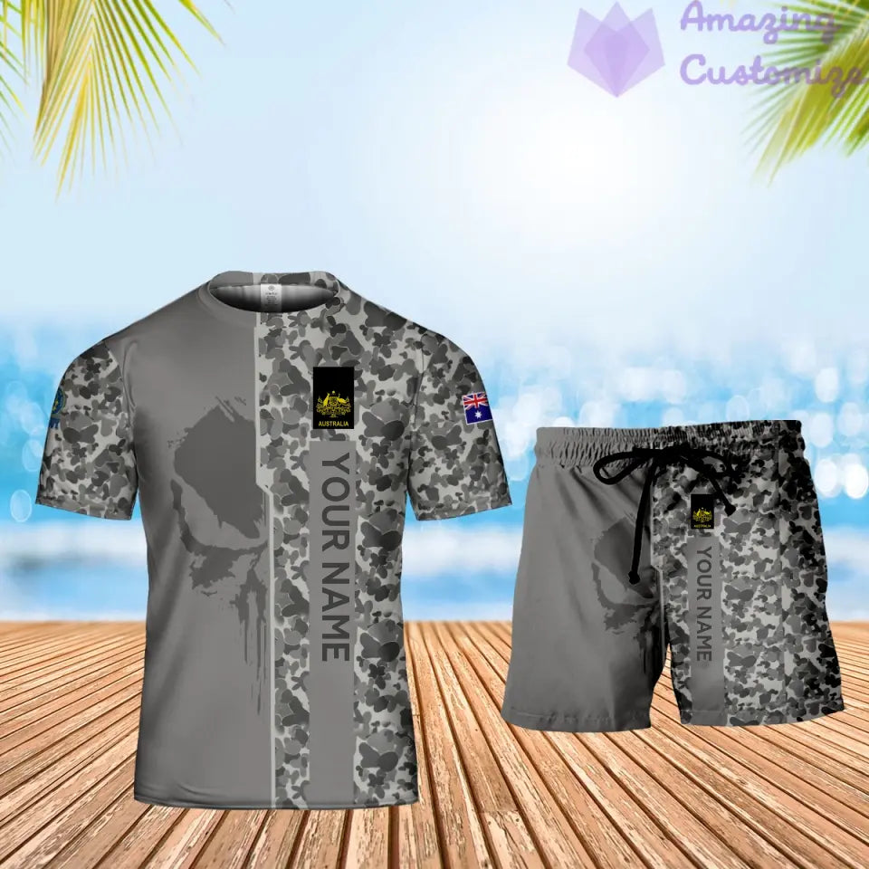 Personalized Australia Soldier/ Veteran Camo With Name And Rank Combo T-Shirt + Short 3D Printed  - 17152992