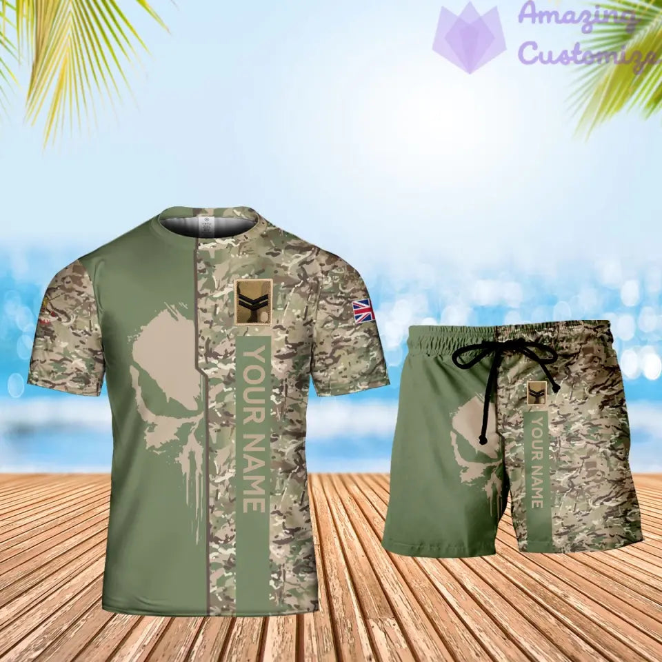 Personalized UK Soldier/ Veteran Camo With Name And Rank Combo T-Shirt + Short 3D Printed  - 17152992