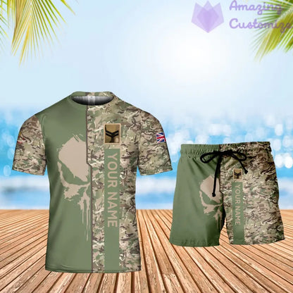 Personalized UK Soldier/ Veteran Camo With Name And Rank Combo T-Shirt + Short 3D Printed  - 17152992