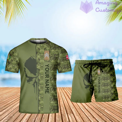 Personalized Denmark Soldier/ Veteran Camo With Name And Rank Combo T-Shirt + Short 3D Printed - 17152992
