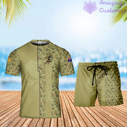 Personalized Australia Soldier/ Veteran Camo With Name And Rank Combo T-Shirt + Short 3D Printed  - 17152992