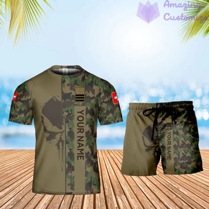 Personalized Swiss Soldier/ Veteran Camo With Name And Rank Combo T-Shirt + Short 3D Printed - 17152992
