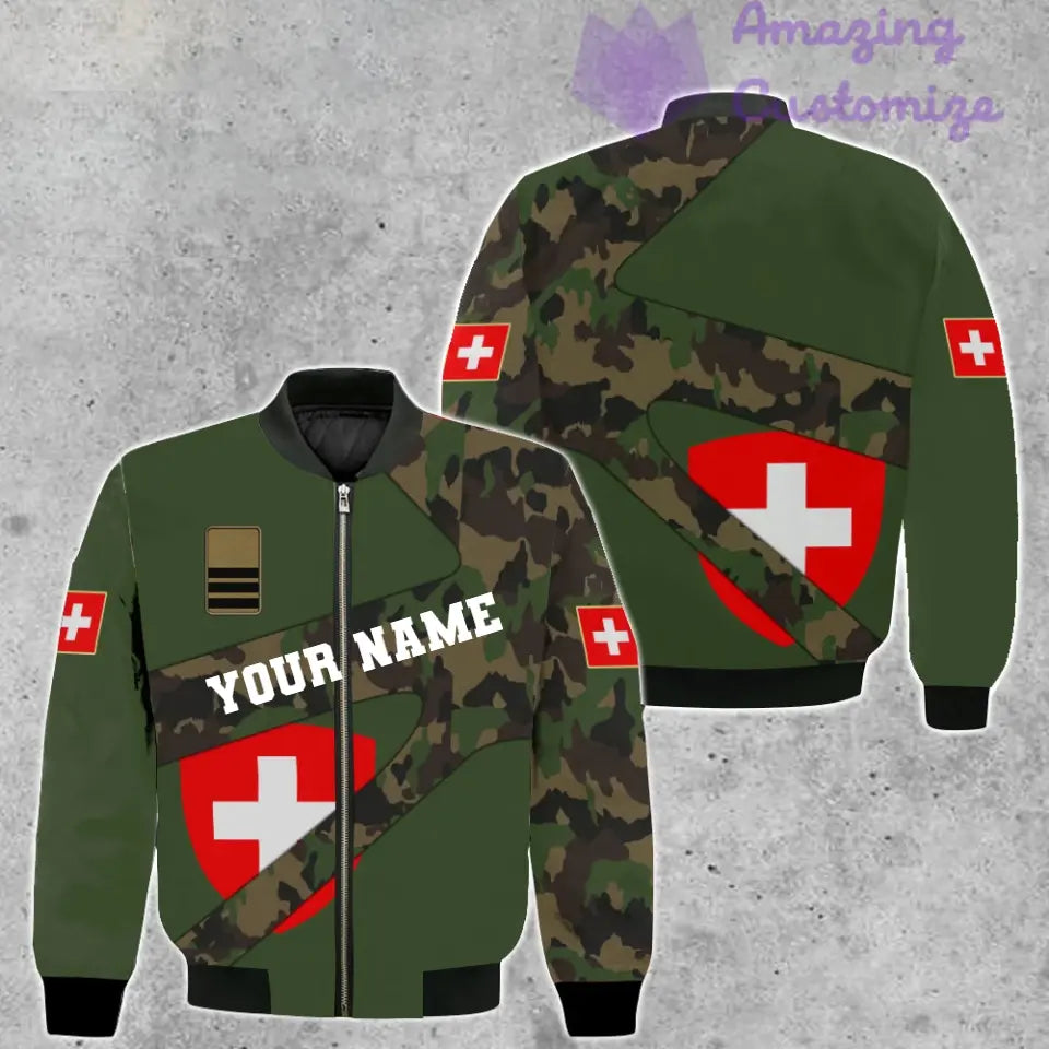 Personalized Swiss Soldier/ Veteran Camo With Name And Rank Bomber Jacket 3D Printed - 17065728