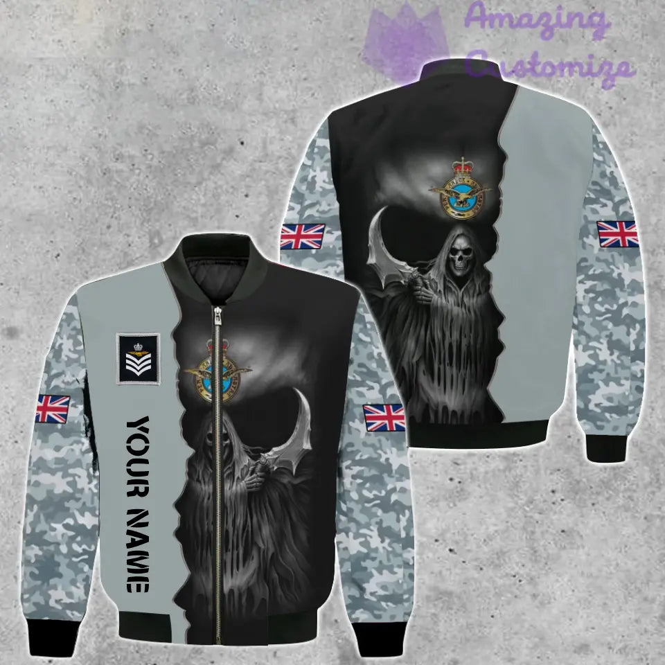 Veste de bombardier personnalisée avec camouflage soldat/vétéran britannique avec nom et grade, imprimée en 3D - 260124QA