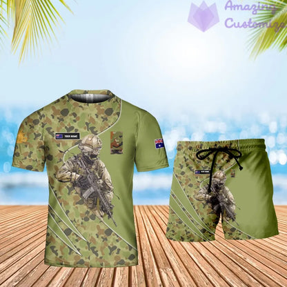 Personalized Australia Soldier/ Veteran Camo With Name And Rank Combo T-Shirt + Short 3D Printed  - 17157312