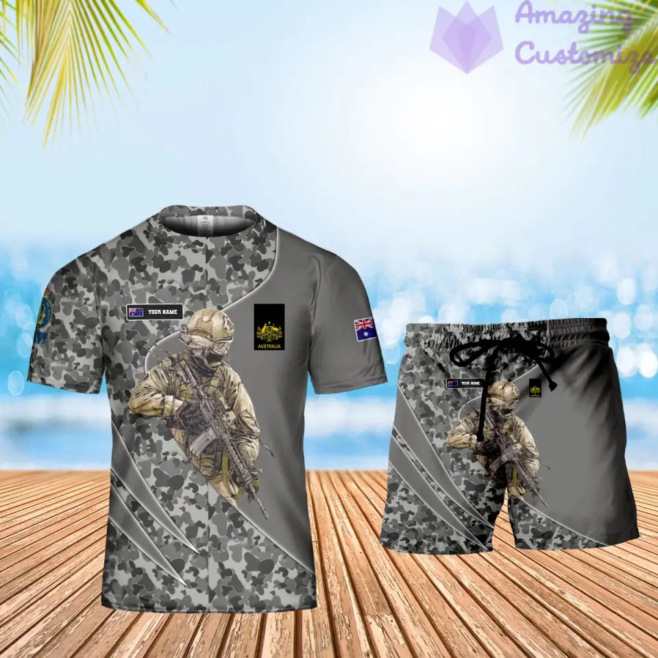 Personalized Australia Soldier/ Veteran Camo With Name And Rank Combo T-Shirt + Short 3D Printed  - 17157312