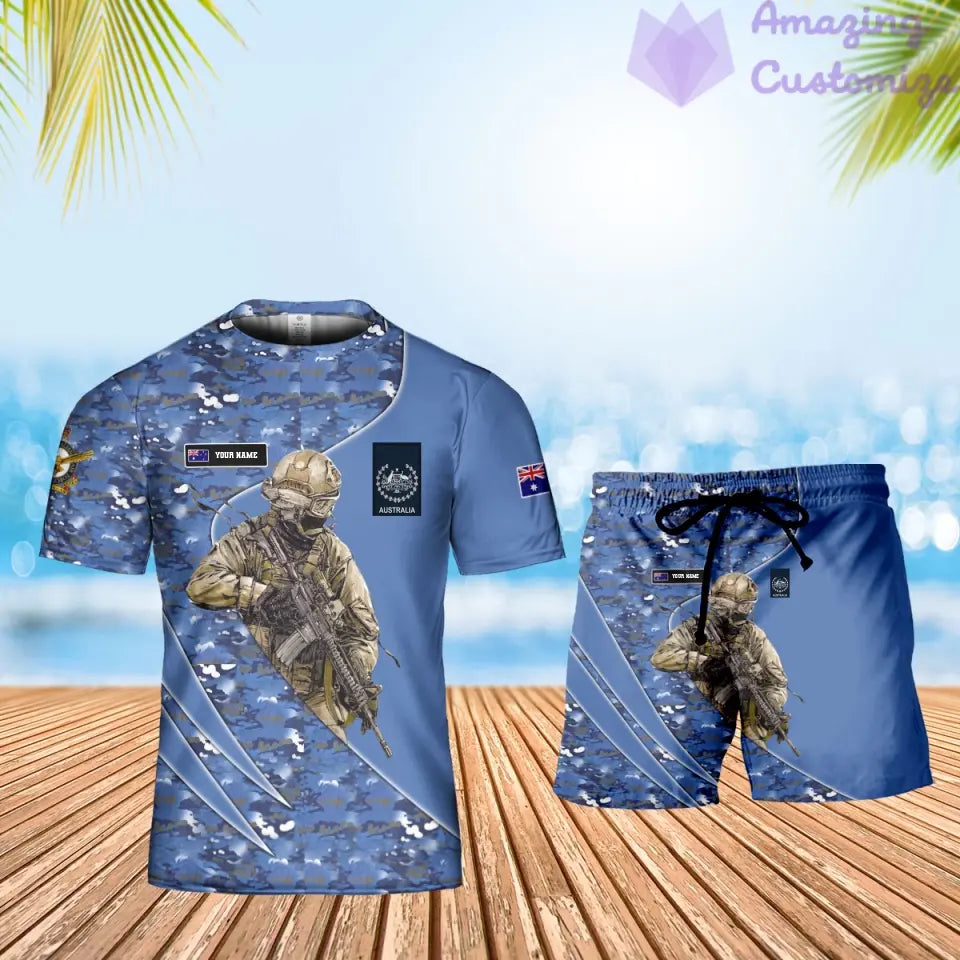 Personalized Australia Soldier/ Veteran Camo With Name And Rank Combo T-Shirt + Short 3D Printed  - 17157312