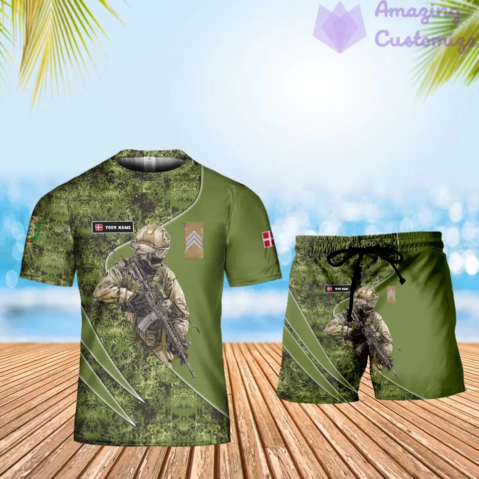 Personalized Denmark Soldier/ Veteran Camo With Name And Rank Combo T-Shirt + Short 3D Printed - 17157312